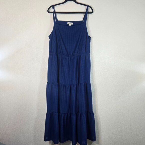 Ava & Viv Gingham Maxi Dress Women Plus Size 1X Blue Tiered Boho Beach Travel - Picture 1 of 9